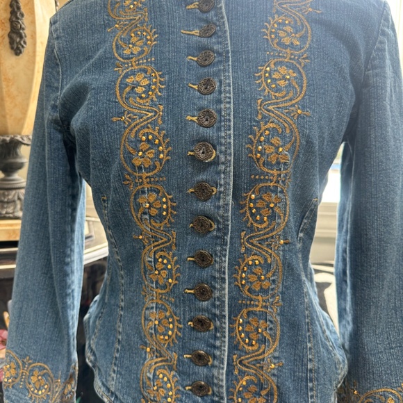 Ornate Baroque Denim Corset Jacket – Gold Embroidery & Button Detail - Picture 5 of 5